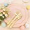 175PCS Pink Plates with Gold Disposable Silverware - Include 50 Pink Plastic Plates,25 Knives,25 Forks,25 Spoons,25 Cups and 25 Napkins - Ideal for Party/Wedding/Easter Day